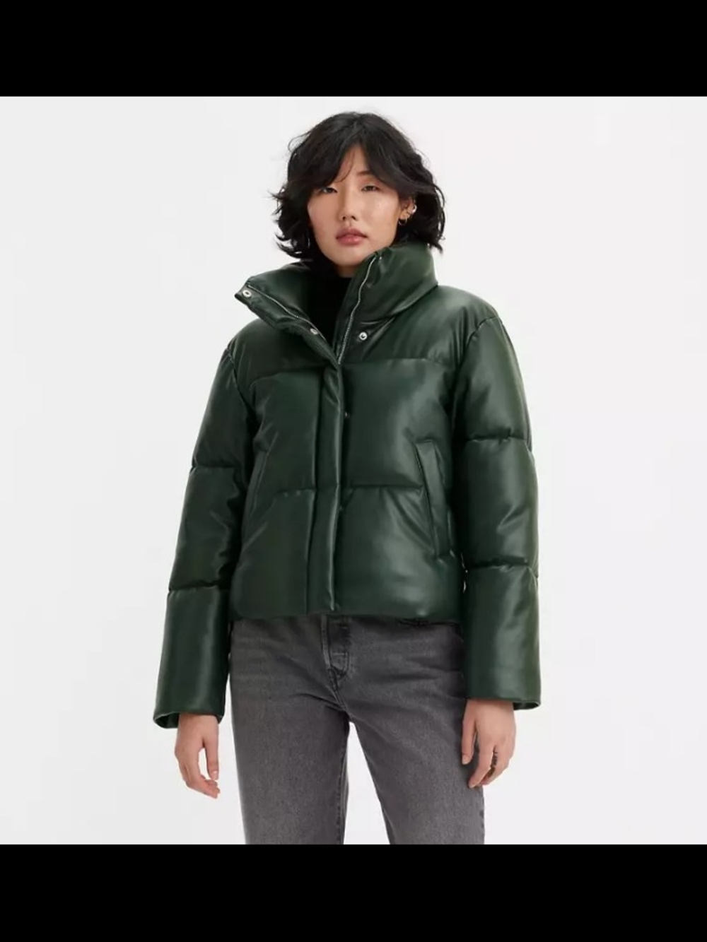 Levi's NWT Dark Green Faux-Leather Puffer Jacket - Misses Size XL